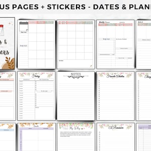 Op de afbeelding: Een set printbare plannerpagina's met bloemmotieven. De pagina's bevatten secties voor notities, takenlijsten, schema's en belangrijke data. De pagina's zijn ontworpen om je te helpen georganiseerd en op schema te blijven.