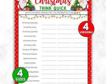 Juego de Navidad para pensar rápido, Juego de Navidad imprimible, Juegos familiares de Navidad, Juegos de Navidad para niños, Navidad, Trivial de Navidad