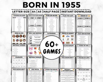 71st Birthday Party Games, Born in 1955, 71st Birthday Games, Born In 1955 Games, Trivia Game, 71 Year Old Games, 1955 Born, 1955 Birthday