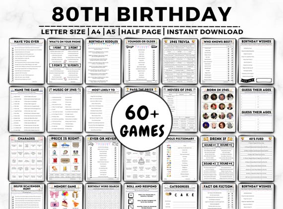 80th Birthday Party Games, Born in 1945, 80th Birthday Games, Born In 1945 Games, Trivia Game, Price Is Right, 1945 Born, 1945 Birthday