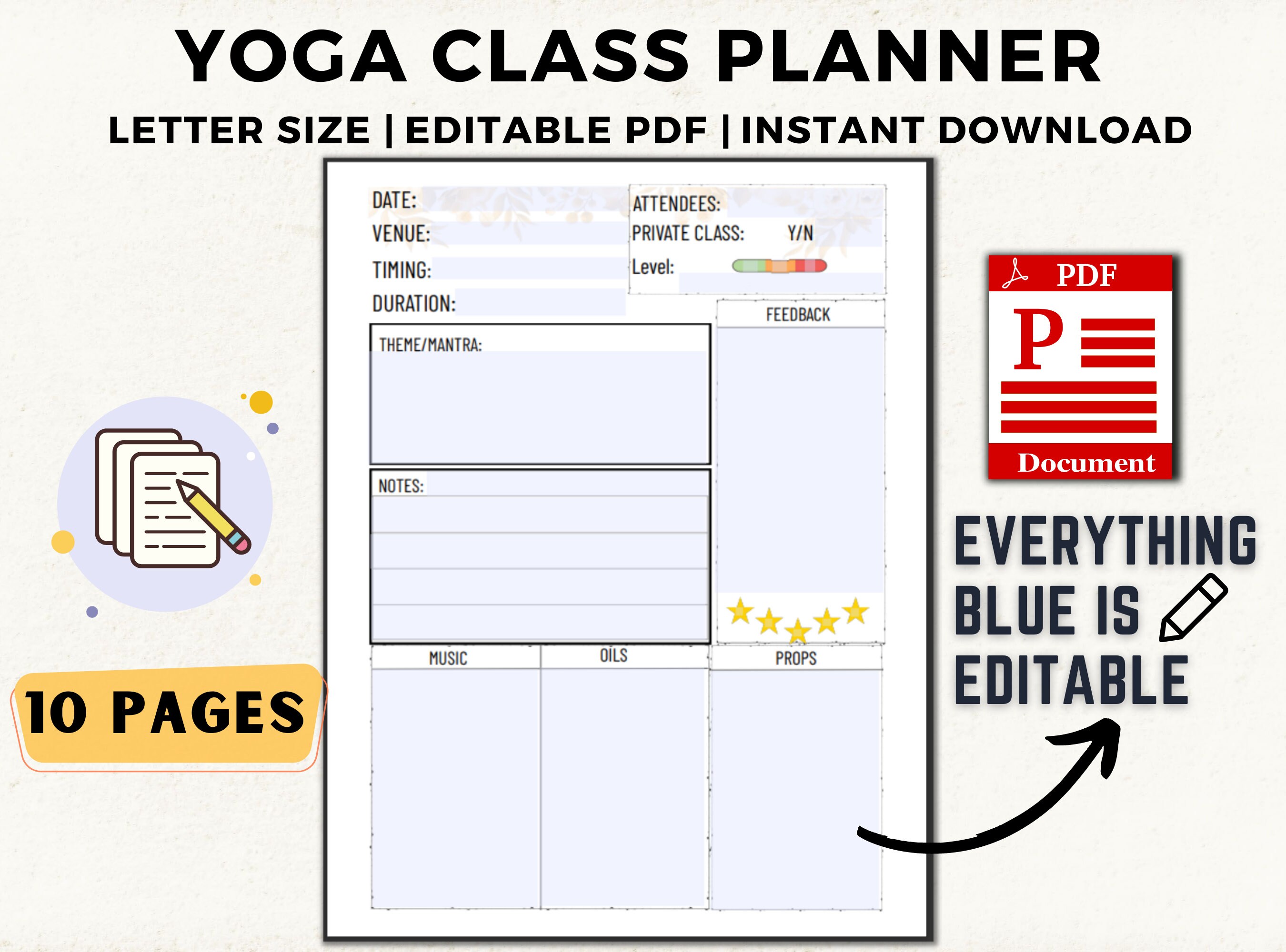 Yoga Teacher Class Planner, Fillable Sequencing Template (digital PDF ...