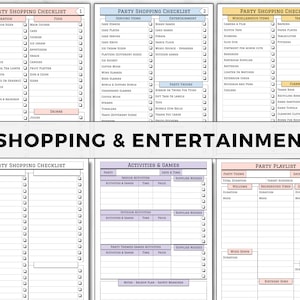 Pu&ograve; includere: Un elenco di controllo per la pianificazione di una festa stampabile con sezioni per lo shopping, l'intrattenimento, le attivit&agrave; e una playlist. L'elenco di controllo include elementi come decorazioni, cibo, bevande, articoli da portata, intrattenimento, articoli vari, stoviglie, articoli per la pulizia, attivit&agrave; e giochi e una playlist per feste.
