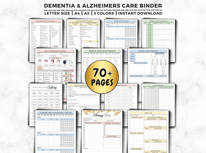 Dementia Care Planner, Printable Alzheimer's Caregiver Binder, Elderly Care Journal, Senior Care Template, Nursing Home Care Sheets image 1