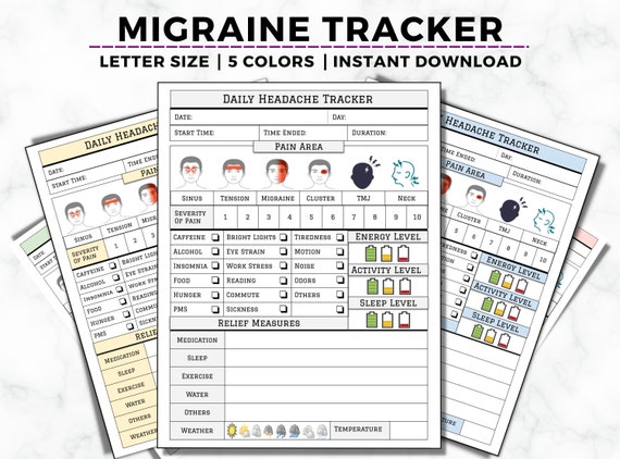Migraine Headache Tracker Printable, Symptoms & Relief Journal (PDF)