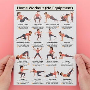 Home Workout Printable, No Equipment Bodyweight Exercises, Full Body Training, Calisthenics Fitness Exercise Chart, Home Gym Wall Poster PDF image 10
