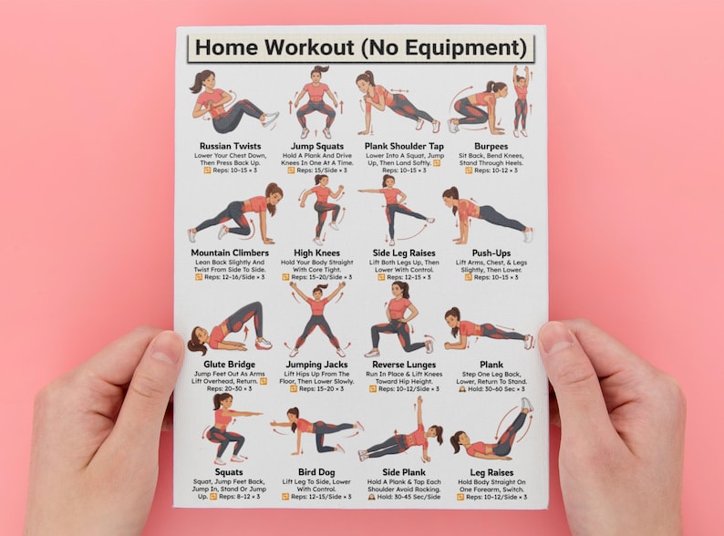Home Workout Printable, No Equipment Bodyweight Exercises, Full Body Training, Calisthenics Fitness Exercise Chart, Home Gym Wall Poster PDF image 10