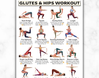 Hips And Glutes Exercise, Lower Body Workout, Booty & Legs Training Chart, Home Gym Butt Workout Poster For Women Leg Day Plan Printable PDF