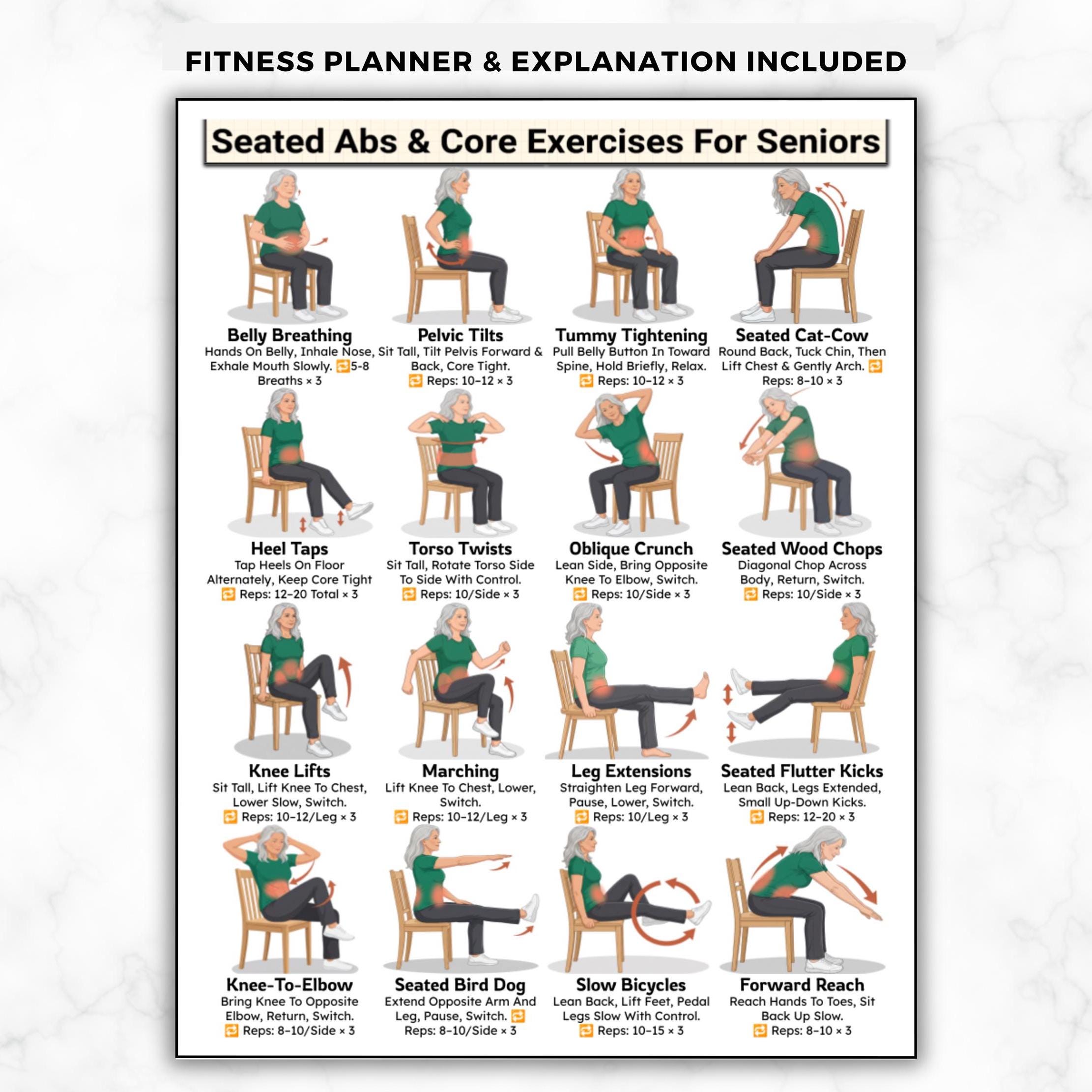Seated Ab and Core Exercises for Seniors, Gentle Chair Workout ...