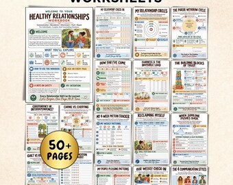 Healthy Relationships Workbook, Couples Counseling Therapy Worksheets, Communication Codependency, Enmeshment, Boundaries Attachment Styles