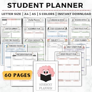 Student Planner Printable, Study Planner Bundle, Academic Planner, ADHD Study, College, Productivity, School Planner, Semester Planner