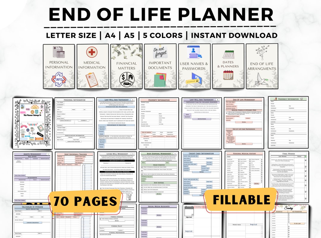 Fillable End of Life Planner, Last Wishes Planner, Estate Planning ...