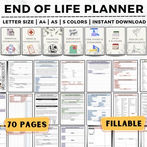 End of Life Planner, Final Wishes Planner, What If Emergency Binder 8x11  inch pages size Legacy Planner Funeral Planner Estate Planning Organizer,  PDF