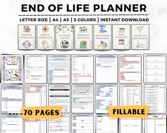 End of Life Planner, Fillable Emergency Planner, Last Wishes Planner, Estate Planning, Will, Final Preparation, What If Binder, Just In Case