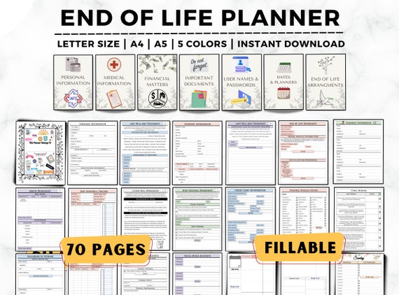 Fillable End of Life Planner, Last Wishes Planner, Estate Planning, Will, Final Preparation, What If Binder, Just In Case, Emergency Planner