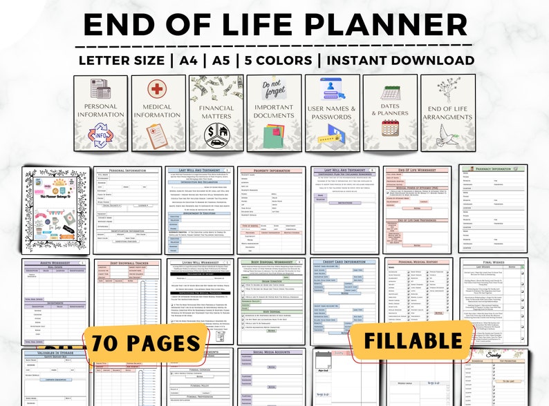 End of Life Planner, Fillable Emergency Planner, Last Wishes Planner, Estate Planning, Will, Final Preparation, What If Binder, Just In Case image 1