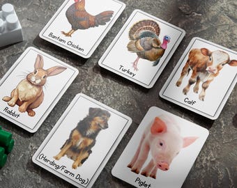Animales de granja 50 tarjetas didácticas Montessori editables, tarjetas de aprendizaje de animales de granja, tarjetas de nomenclatura Tarjetas didácticas de animales de granja para niños en edad preescolar y niños pequeños