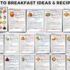 May include: A collection of recipe cards and a small image board with various keto breakfast ideas. The cards feature recipes with ingredients and nutrition facts. The title "KETO BREAKFAST IDEAS & RECIPES" is displayed at the top of the image.