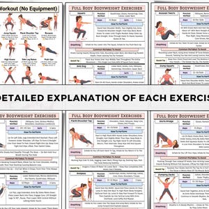 Home Workout Printable, No Equipment Bodyweight Exercises, Full Body Training, Calisthenics Fitness Exercise Chart, Home Gym Wall Poster PDF image 3