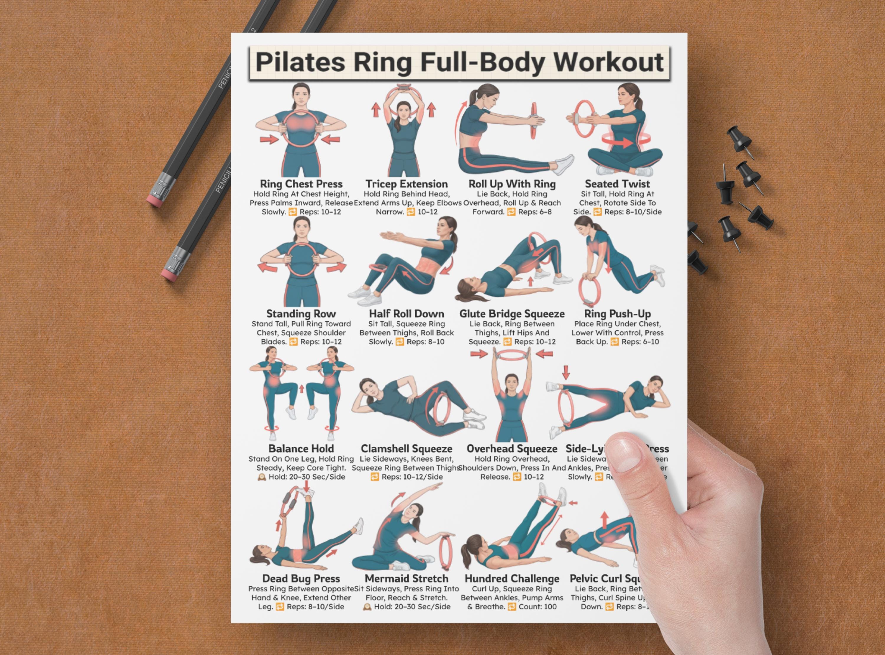 Pilates Ring Full Body Workout Printable Poster, Magic Circle Exercises ...