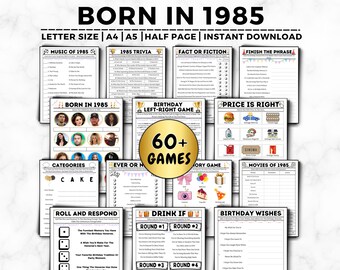40th Birthday Party Games: Born in 1985 Trivia (Printable Games)
