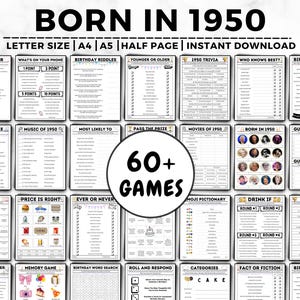 75th Birthday Games, Born in 1950, 75th Birthday Games, Born In 1950 Games, 1950 Trivia Game, 75 Year Old Games, 1975 Born, 1975 Birthday