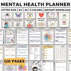 Mental Health Planner, Anxiety Journal, Mental Health Journal, Wellness Journal, Mood Tracker, Therapy Journal, Mental Health Worksheets