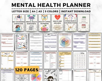 Mental Health Planner, Anxiety Journal, Mental Health Journal, Wellness Journal, Mood Tracker, Therapy Journal, Mental Health Worksheets