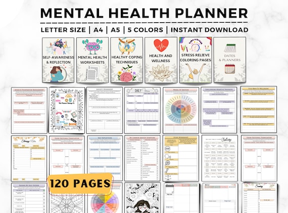Mental Health Planner, Anxiety Journal, Mental Health Journal, Wellness Journal, Mood Tracker, Therapy Journal, Mental Health Worksheets