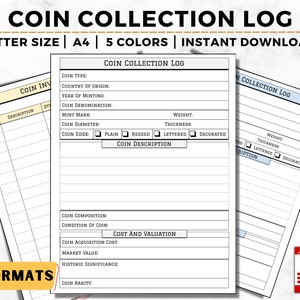 Coin Collection Printable, Coin Inventory Log Book For Coin Collectors, Coin Collection Template, Coin Collecting Record Keeping