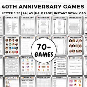 40th Anniversary Games, 40th Wedding Anniversary Games, 40th Anniversary Party Game, Married in 1985 Trivia, 40 Year Anniversary Games