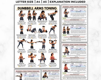 Arm Workout For Women, Arms Toning Dumbbell Exercises, Standing & Seated Upper Body Exercise Strength Training Chart Home Gym Wall Poster