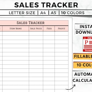Sales Tracker Printable, Sales Log, Order Tracker, Sales Tracking Template, Website Sales, Sale Profits Recorder, Orders Log, Business Sales