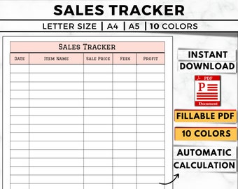 Seguimiento de ventas imprimible, registro de pedidos comerciales, cálculo automático (descarga digital)