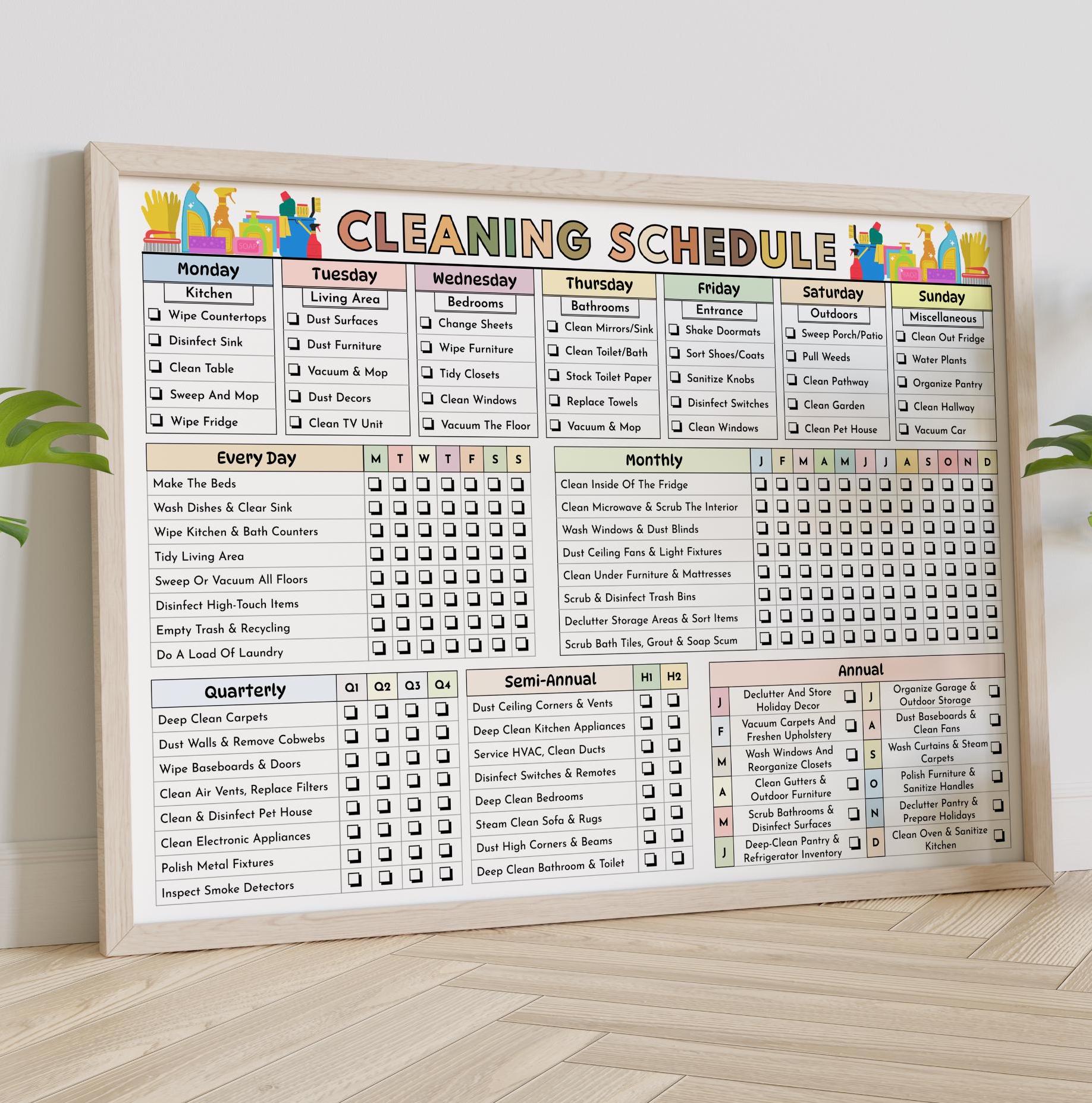 EDITABLE Cleaning Schedule, Cleaning Checklist, Weekly, Monthly ADHD Cleaning Planner, Household Chores Chart, Daily House Cleaning Schedule