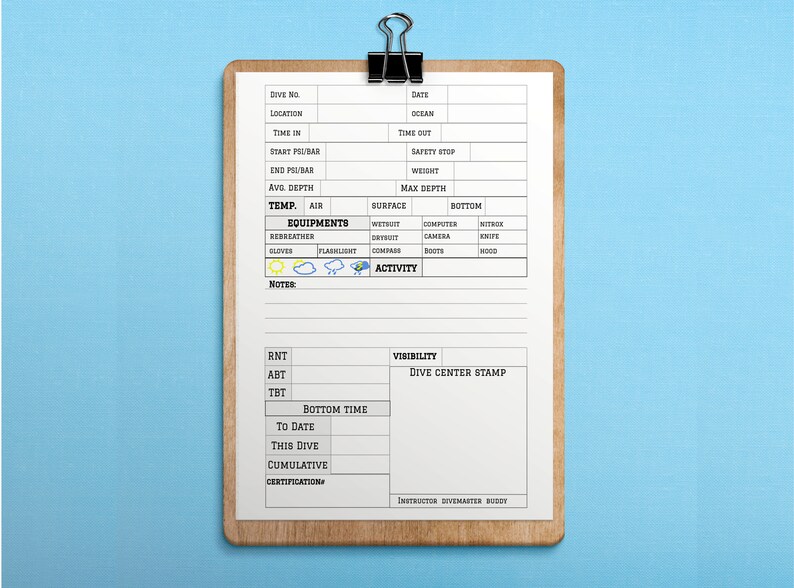 Scuba Diving Log Book Template Printable PDF Download Diving Etsy