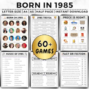40th Birthday Party Games, Born In 1985, 40th Birthday Games, Born In 1985 Games, 1985 Trivia, 40 Year Old Birthday, 1985 Birthday Games