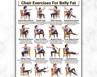 Chair Exercises For Belly Fat & Weight Loss, Seated Core Workouts For Women And Seniors Low Impact Strengthen Abs No Equipment Printable PDF