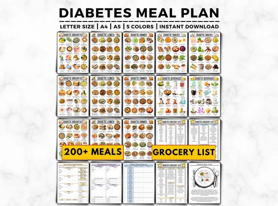 Diabetes Meal Plan, Diabetic Food Chart, Grocery List (Digital Download)