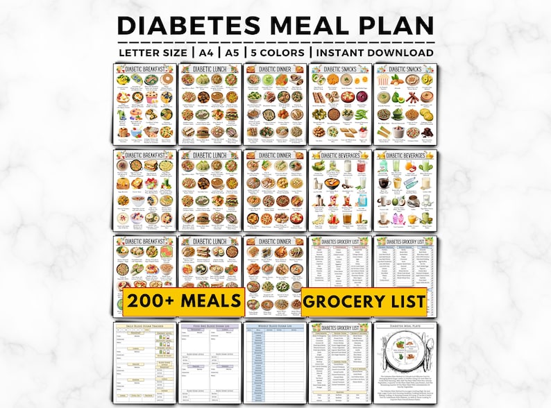 Diabetes Meal Plan, Diabetic Food Chart, Grocery List (Digital Download) image 1