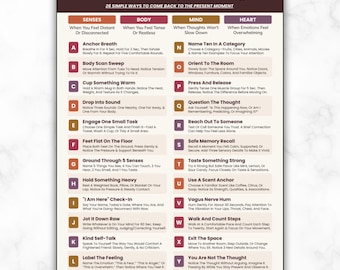 A-Z Grounding Techniques Printable, Anxiety Relief Panic Attack Help, Emotional Regulation, Mindfulness Therapy Worksheet For Trauma Healing