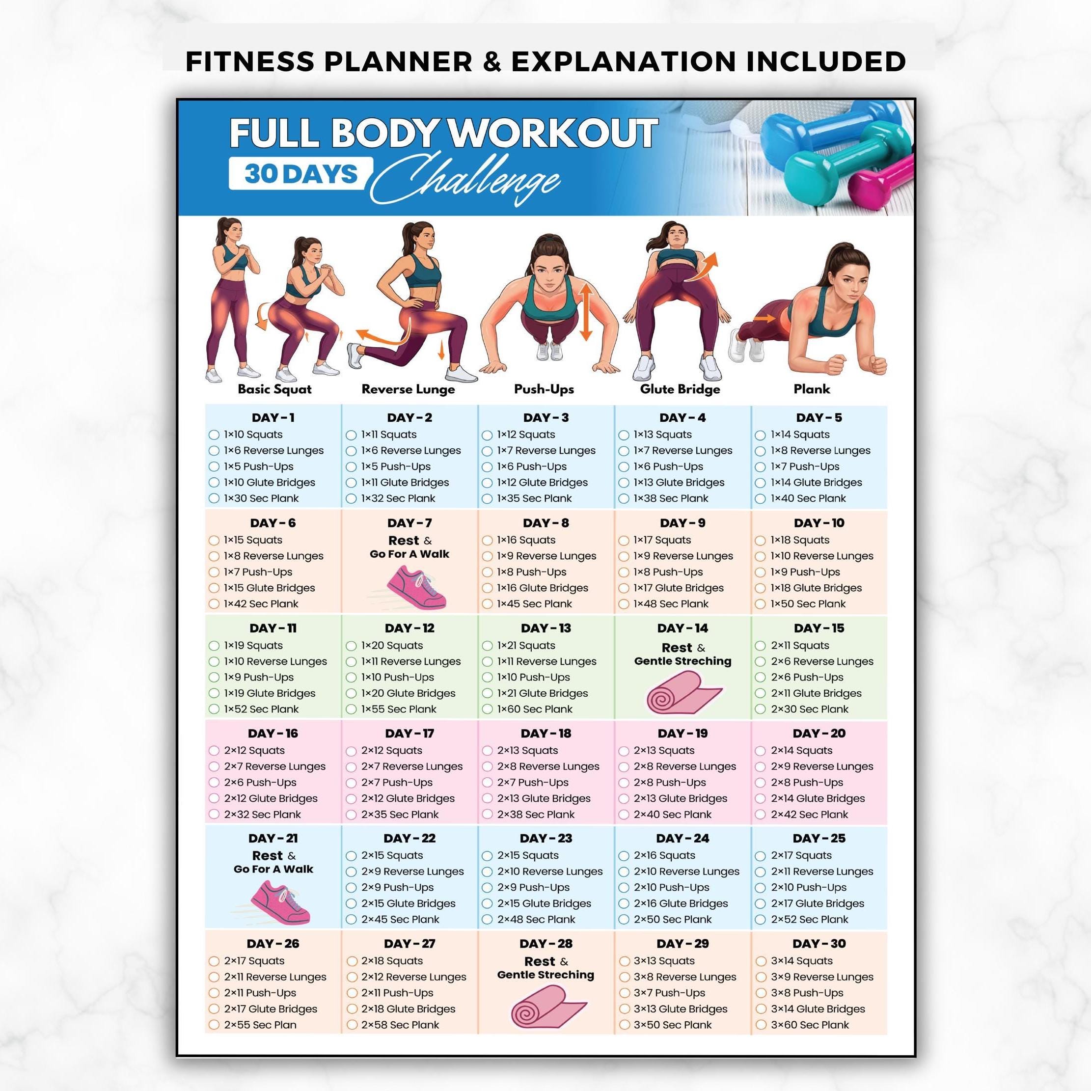 30 Day Full Body Workout Challenge, Strengthen Legs, Arms & Core, No ...