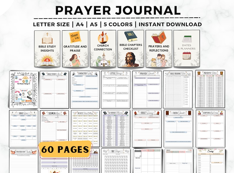 Prayer Journal, Bible Study, Gratitude, Sermon Notes (Digital Download) image 1