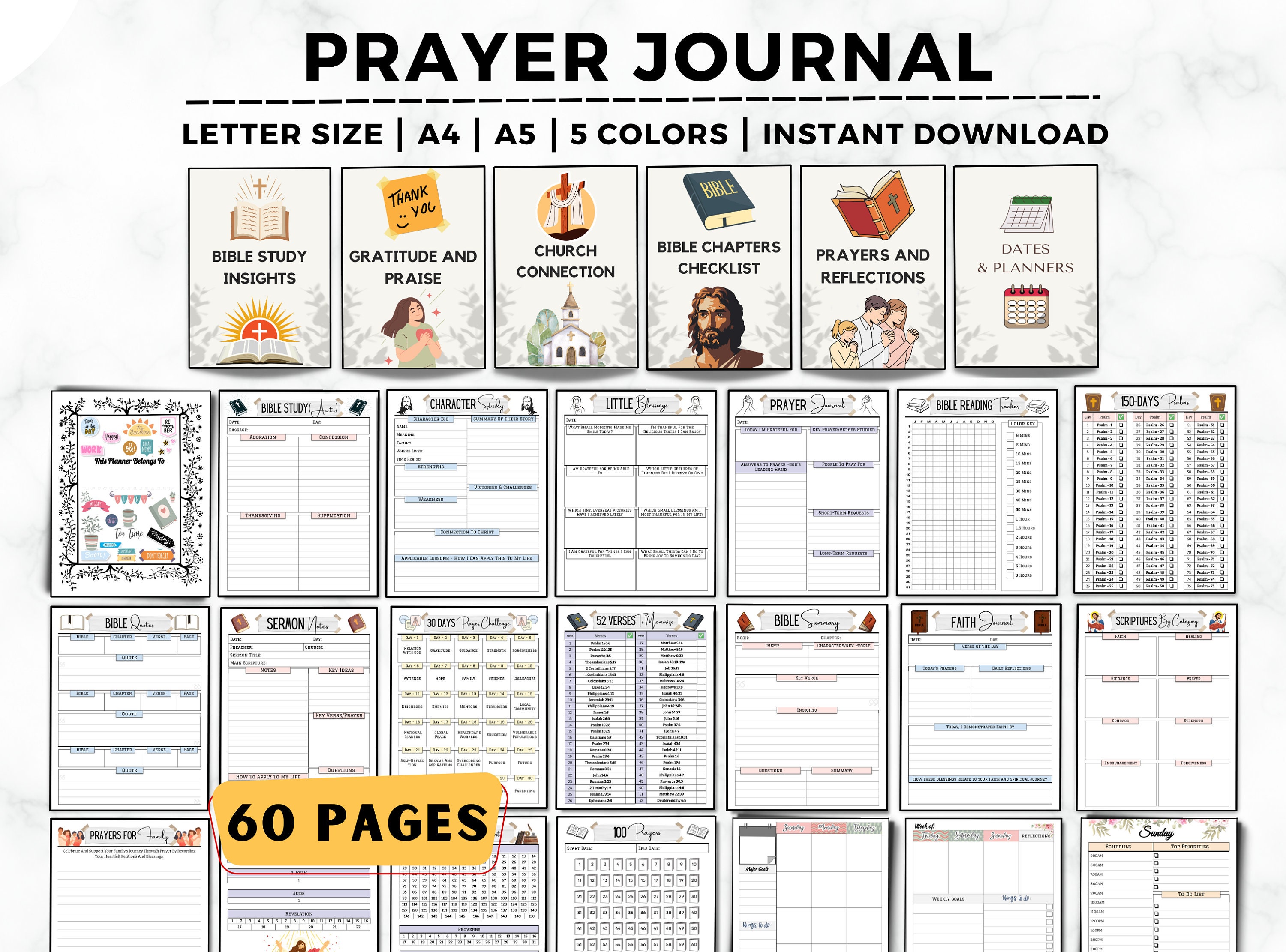 Prayer Journal, Bible Study Guide, Gratitude Journal, Faith Planner, Daily Prayer Planner, Sermons Notes, Reflection, Bible Study Journal