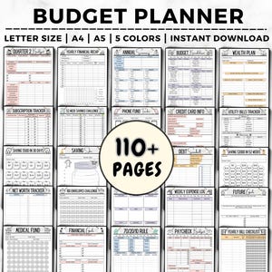 以下が含まれることがあります： 110ページ以上の印刷可能な予算プランナー。このプランナーには、支出、収入、貯蓄、借金などを追跡するためのページが含まれています。ページは、年間計画だけでなく、四半期ごとにセクションに分けられています。このプランナーは5色からお選びいただけます。