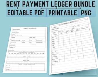 Rent Payment Ledger Bundle – Editable Rental Tracker (PDF, PNG)