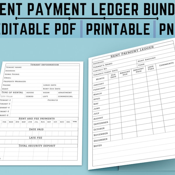 Rent Payment Ledger Bundle. Editable Rental Payment Tracker. Monthly Rent Payment Tracker. Landlord - Tenant  Rent Receipt Ledger Template.