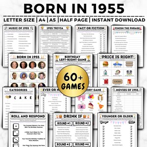 70th Birthday Party Games, Born in 1955, 70th Birthday Games, Born In 1955 Games, Trivia Game, 70 Year Old Games, 1955 Born, 1955 Birthday