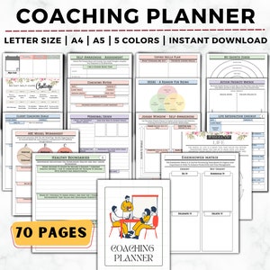 Planner di coaching, Quaderno di lavoro di life coaching, Foglio di lavoro di coaching, Diario di coaching, Quaderno di lavoro di life coach, Guida all&#39;amor proprio, Attività di coaching