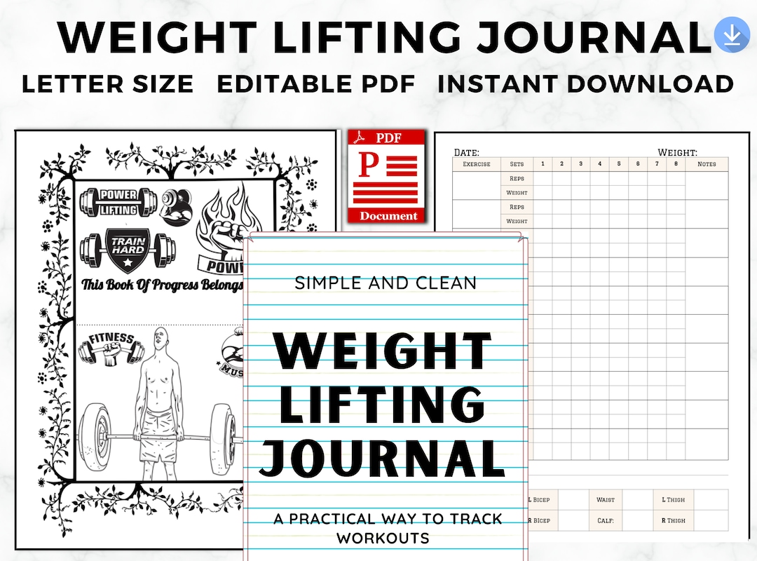 Weight Lifting Journal, Editable Lifting Tracker for Weight Loss