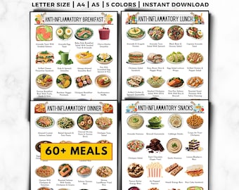 Plan de alimentación antiinflamatorio, Tabla de alimentos antiinflamatorios, Guía para la salud intestinal, Guía de alimentos para la dieta antiinflamatoria, Planificación de comidas, Salud intestinal